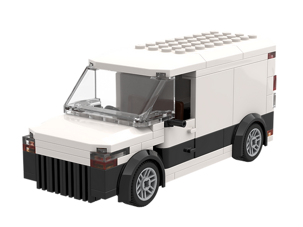 Cargo Van front view white made of lego bricks pieces