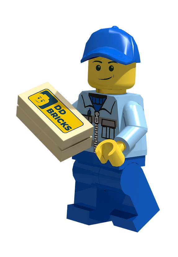 DD Bricks Mascot with a Package to Deliver