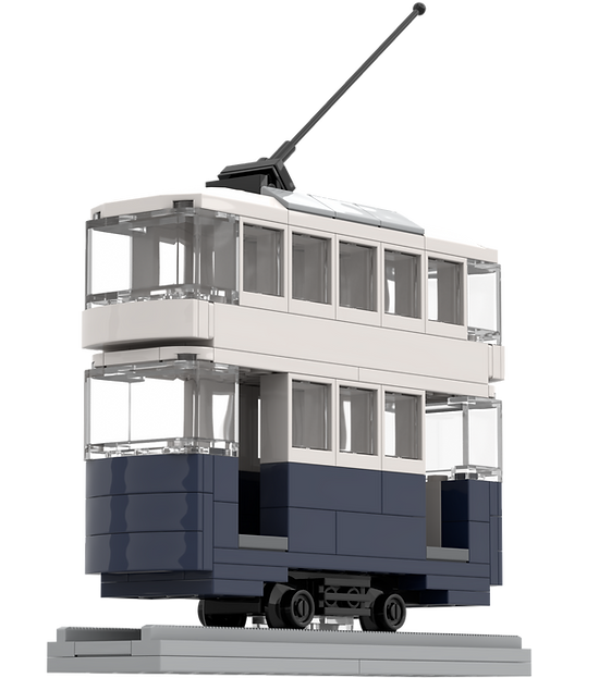 Tram render made of lego bricks pieces custom view 2